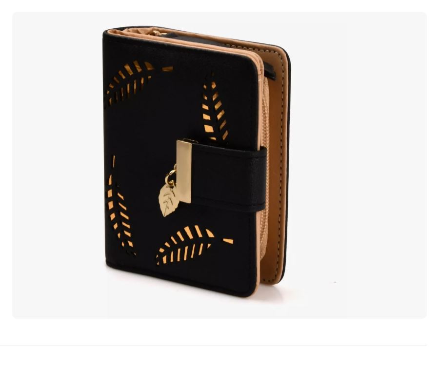 Cartera Mujer Billetera Mujer De Cuero Calado, Negro Xtellar