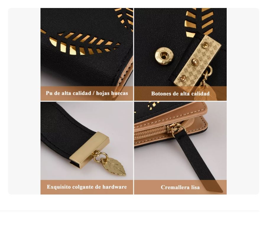 Foto 4 pulgar | Cartera Mujer Billetera Mujer De Cuero Calado, Negro Xtellar