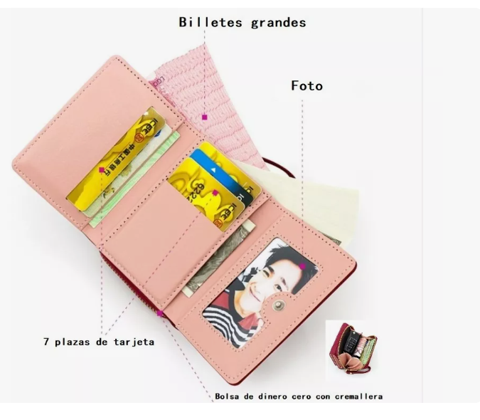 Foto 3 pulgar | Cartera Monedero Xtellar Mujer Billetera Gran Capacidad Tarjetas Modelo Negro