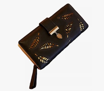 Foto 1 | Cartera Larga Xtellar Para Mujer De Cuero Calado De Moda Y Generoso Modelo Negro