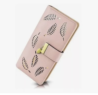 Foto 1 | Cartera Larga Xtellar Para Mujer De Cuero Calado De Moda Y Generoso Modelo Rosa