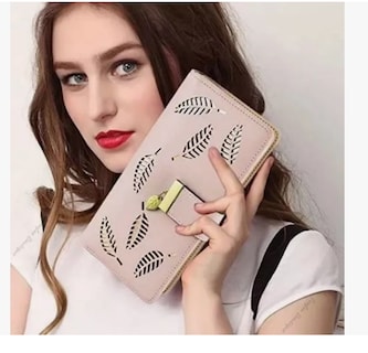 Foto 3 | Cartera Larga Xtellar Para Mujer De Cuero Calado De Moda Y Generoso Modelo Rosa