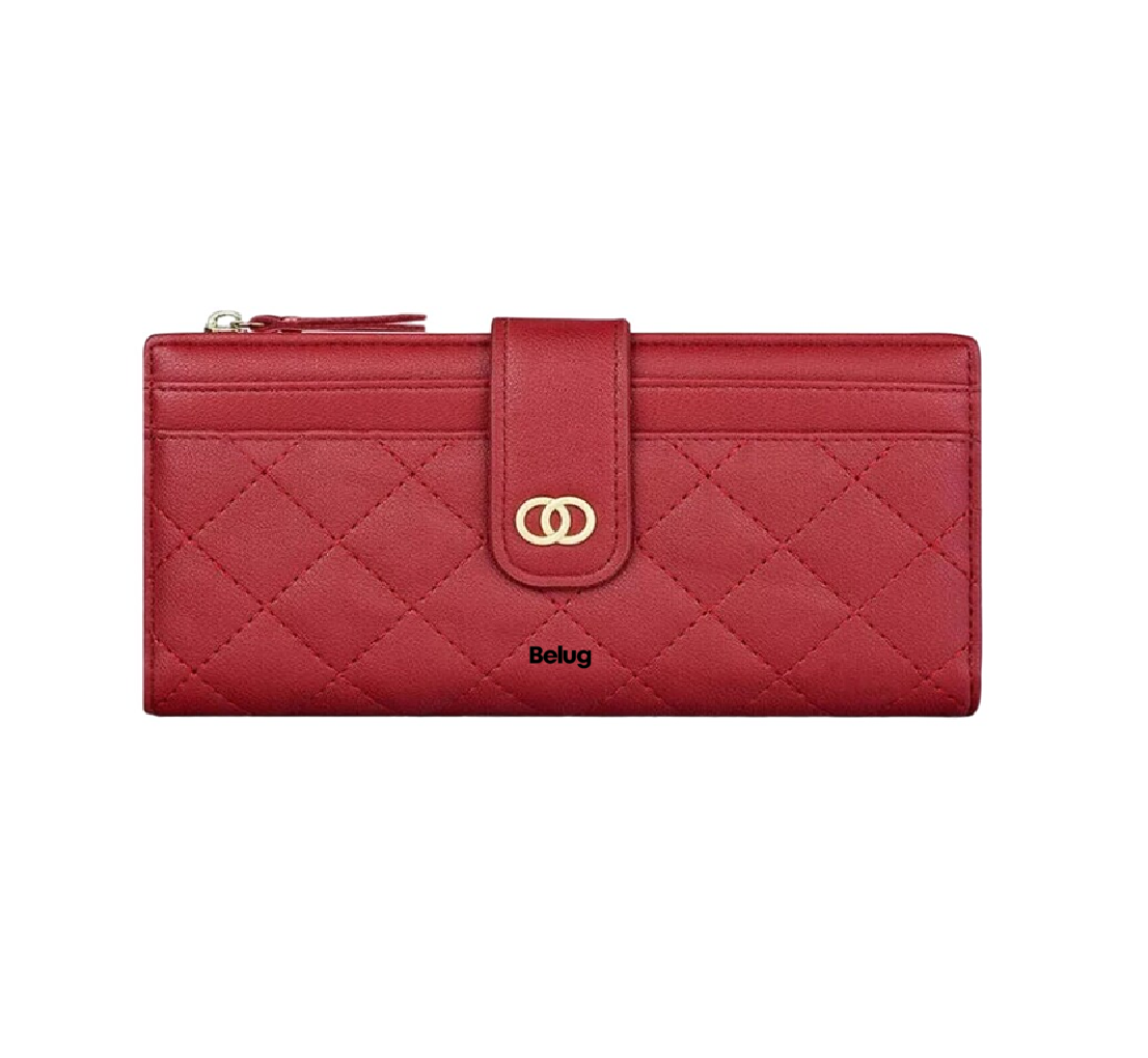 Cartera Larga De Cuero Para Mujer, Belug Rojo