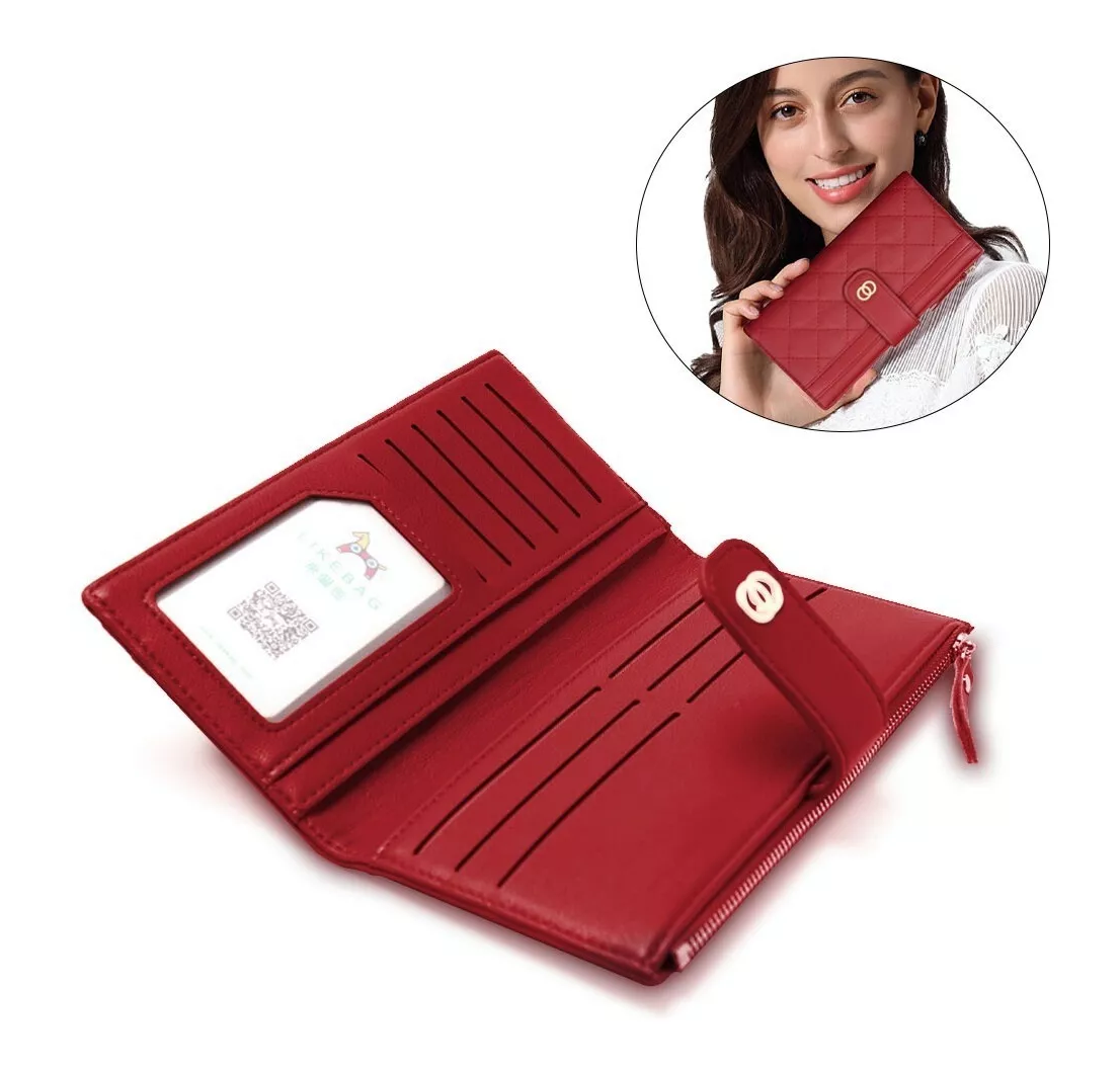 Foto 3 pulgar | Cartera Larga De Cuero Para Mujer, Belug Rojo