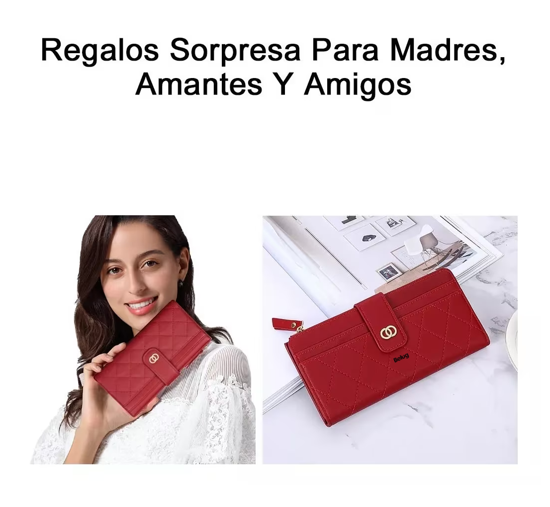 Foto 5 pulgar | Cartera Larga De Cuero Para Mujer, Belug Rojo