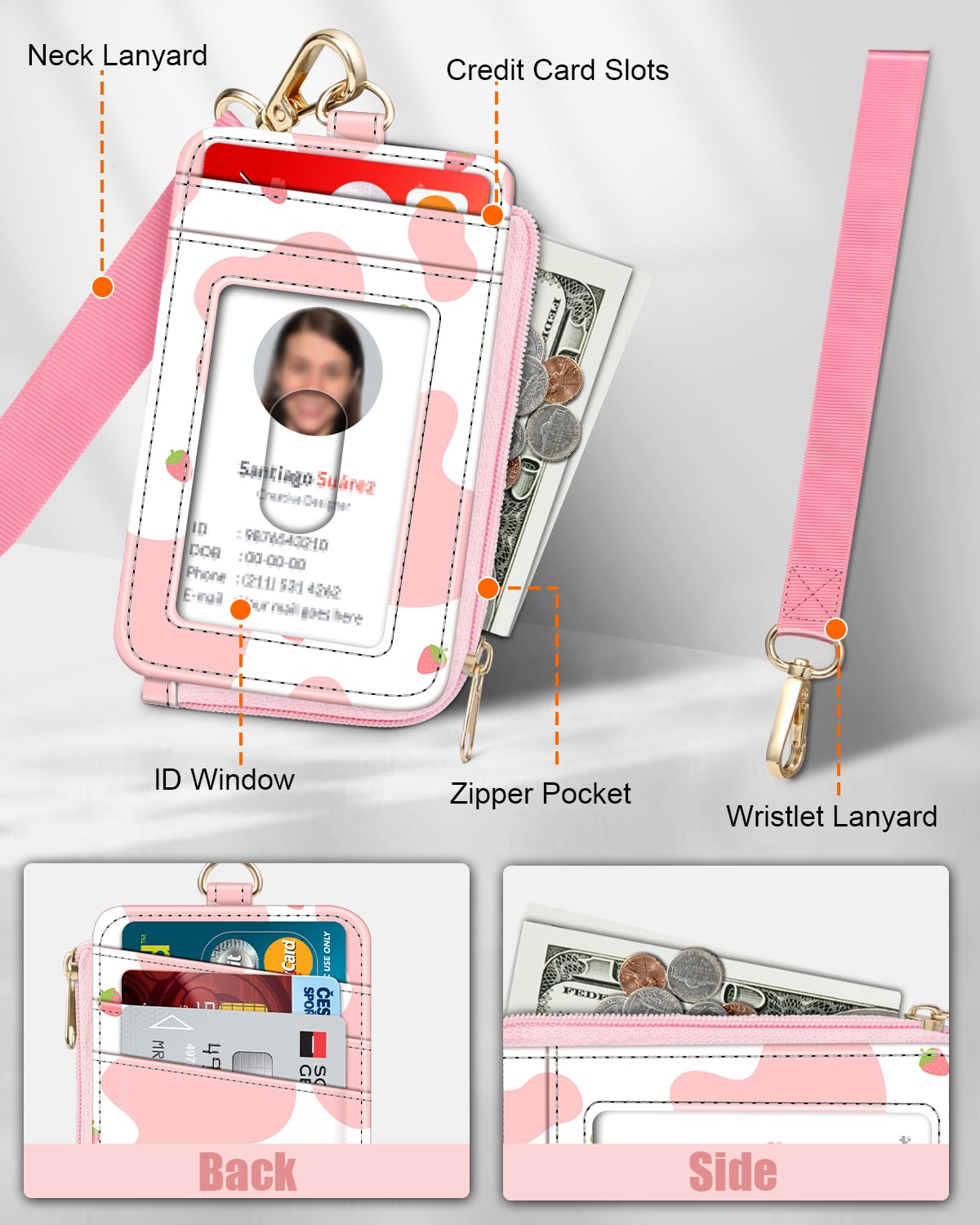 Foto 2 | Monedero Fintie Strawberry Cow Con Soporte Para Tarjetas Y Cordón Para Mujer - Venta Internacional.