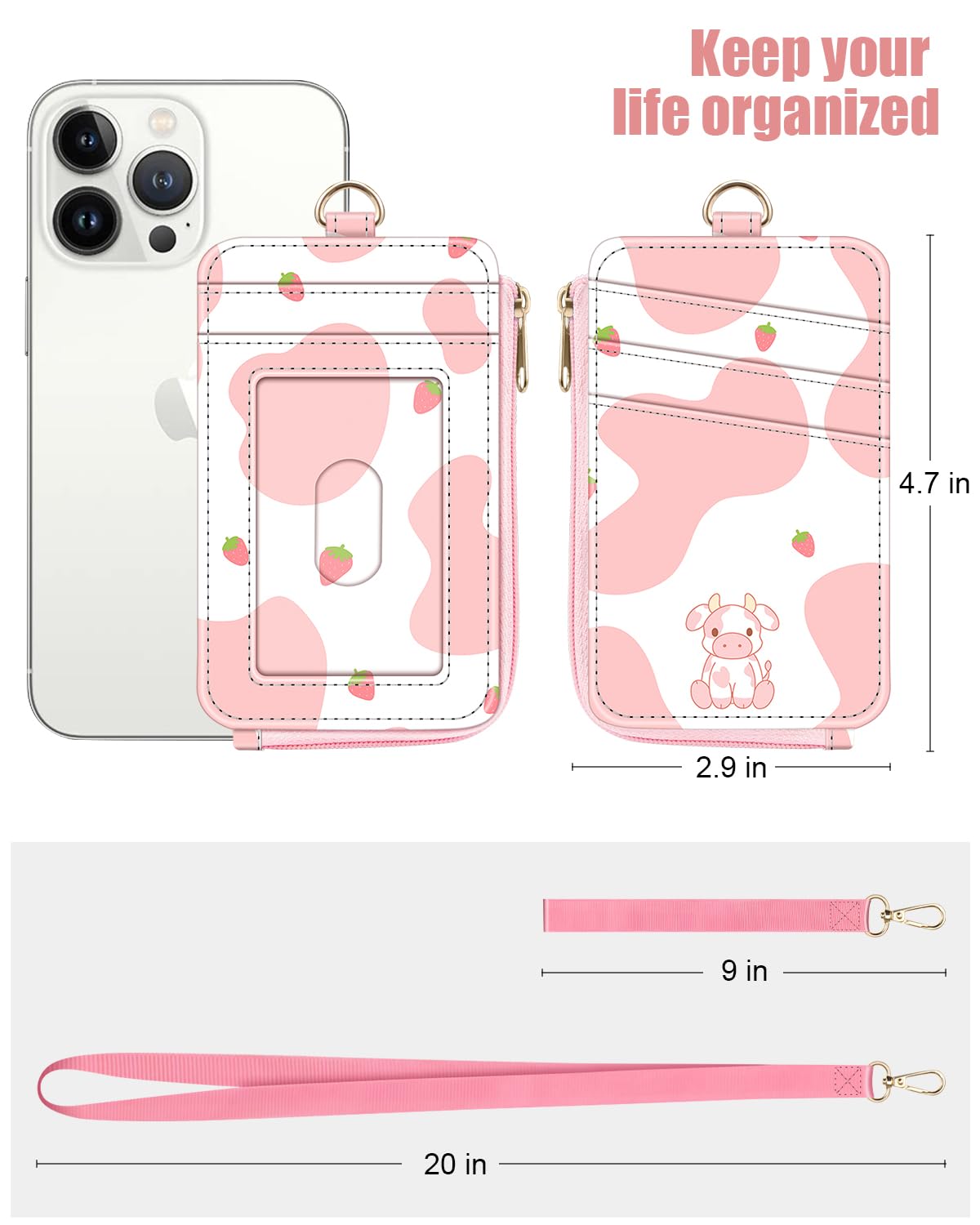 Foto 4 pulgar | Monedero Fintie Strawberry Cow Con Soporte Para Tarjetas Y Cordón Para Mujer - Venta Internacional.