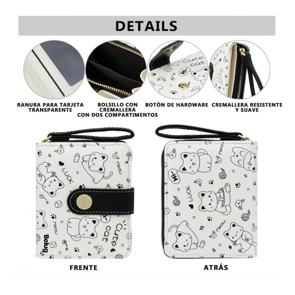 Foto 4 pulgar | Cartera De Gran Capacidad Para Mujer  Belug Blanco Con Negro Gatos