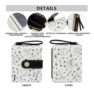 Foto 3 | Cartera De Gran Capacidad Para Mujer Belug Blanco Con Negro Gatos