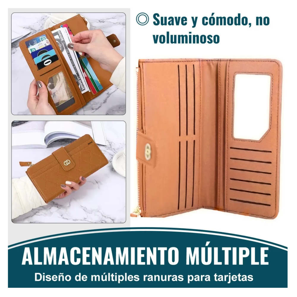 Foto 5 pulgar | Cartera Larga De Cuero Para Mujer Belug, Marrón