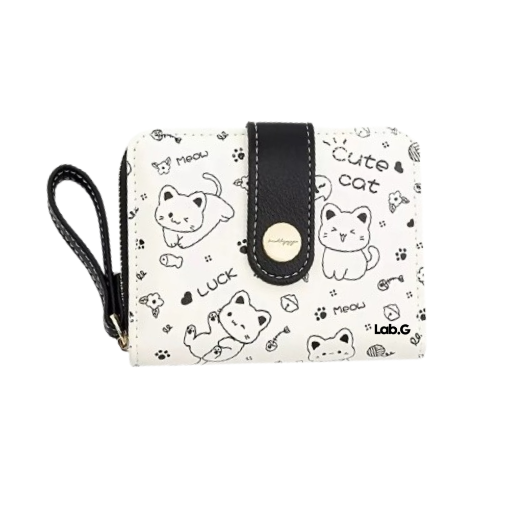 Foto 2 pulgar | Cartera De Gran Capacidad Para Mujer Lab.g, Blanco Con Negro Gatos