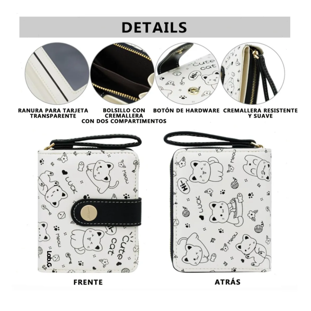Foto 4 pulgar | Cartera De Gran Capacidad Para Mujer Lab.g, Blanco Con Negro Gatos