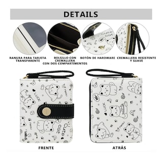 Foto 3 | Cartera De Gran Capacidad Para Mujer Lab.g, Blanco Con Negro Gatos