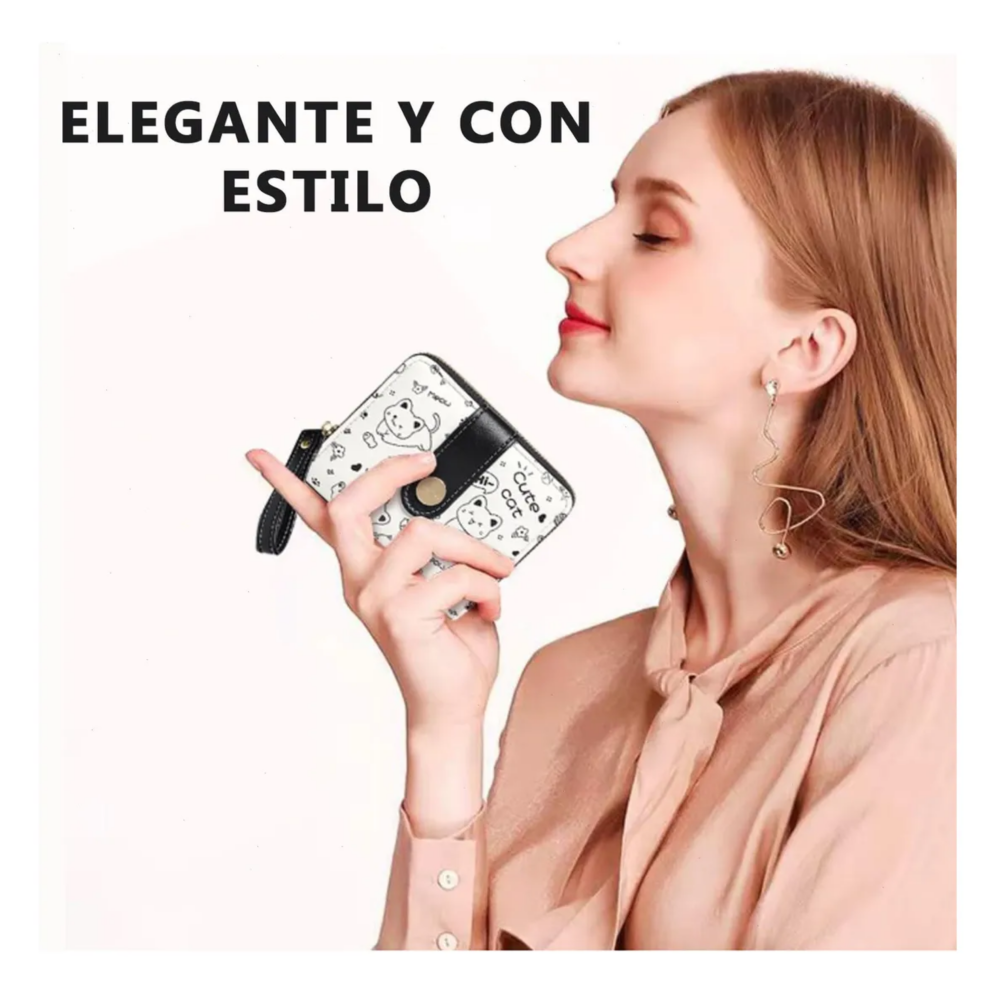 Foto 4 | Cartera De Gran Capacidad Para Mujer Lab.g, Blanco Con Negro Gatos