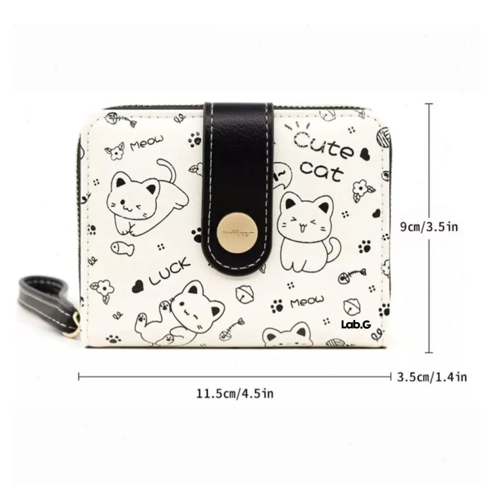 Foto 5 | Cartera De Gran Capacidad Para Mujer Lab.g, Blanco Con Negro Gatos