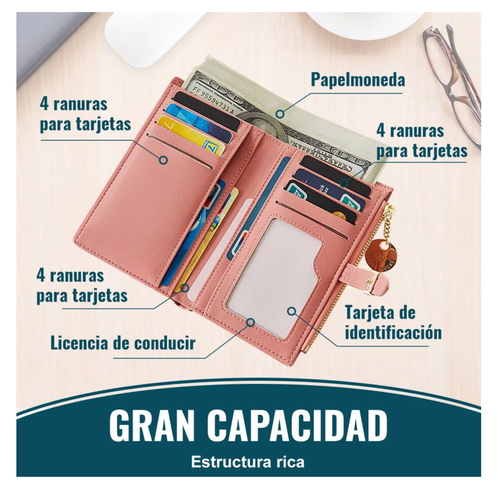 Foto 3 pulgar | Cartera Con Tarjetero Para Mujer Belug, Rosa Claro