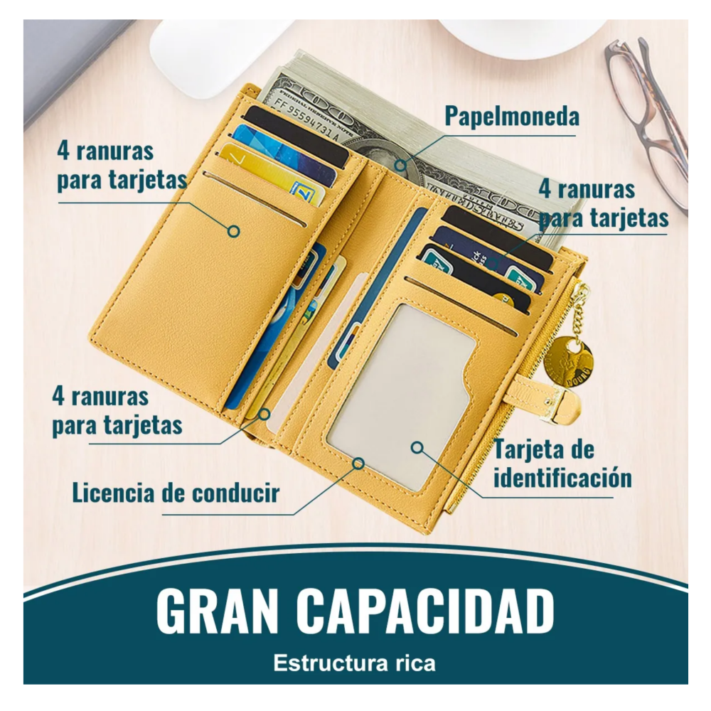 Foto 3 pulgar | Cartera Con Tarjetero Para Mujer  Belug, Amarilla