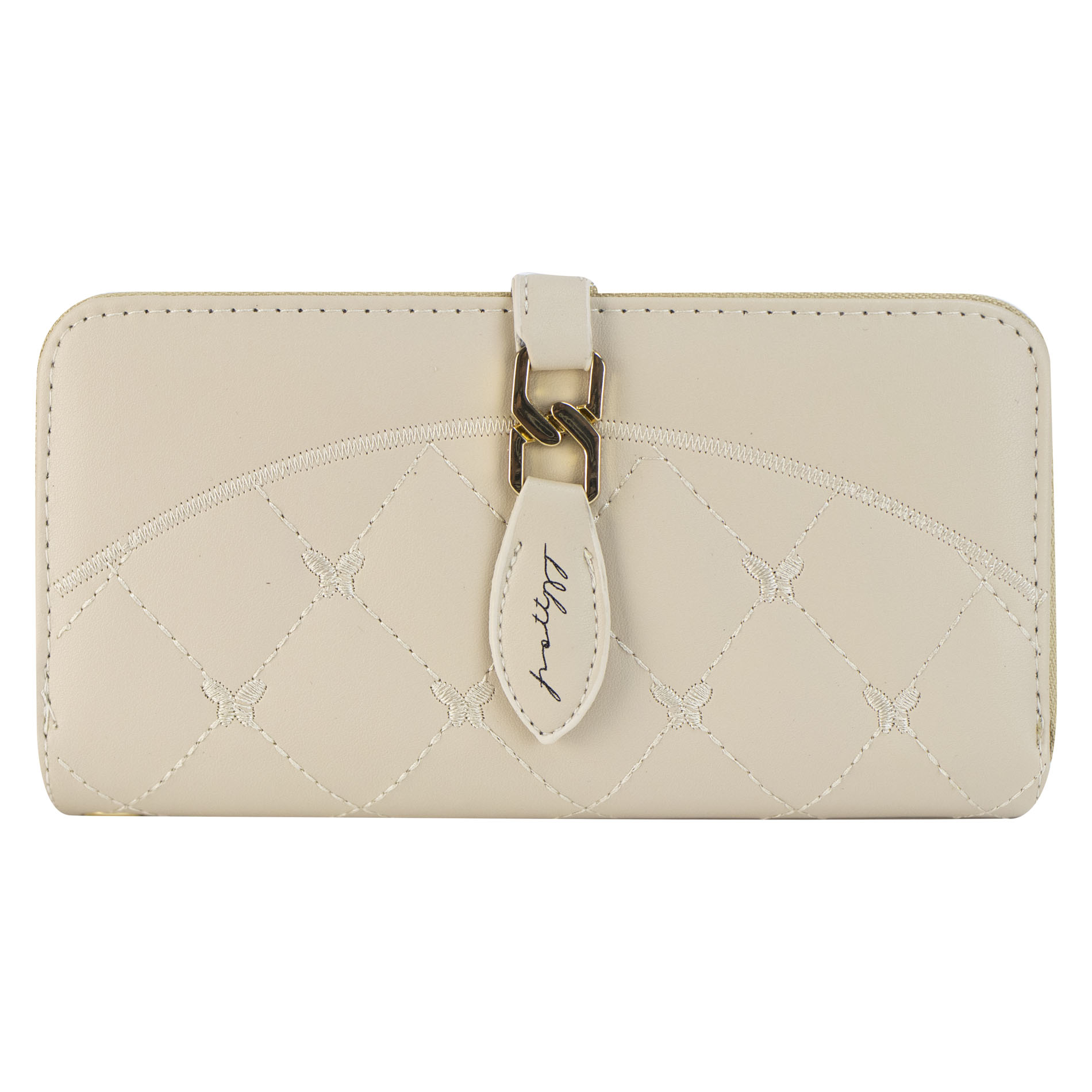 Cartera Para Dama Beige Cabra Sintetico Twice Doble Cierre Nueva Imagen