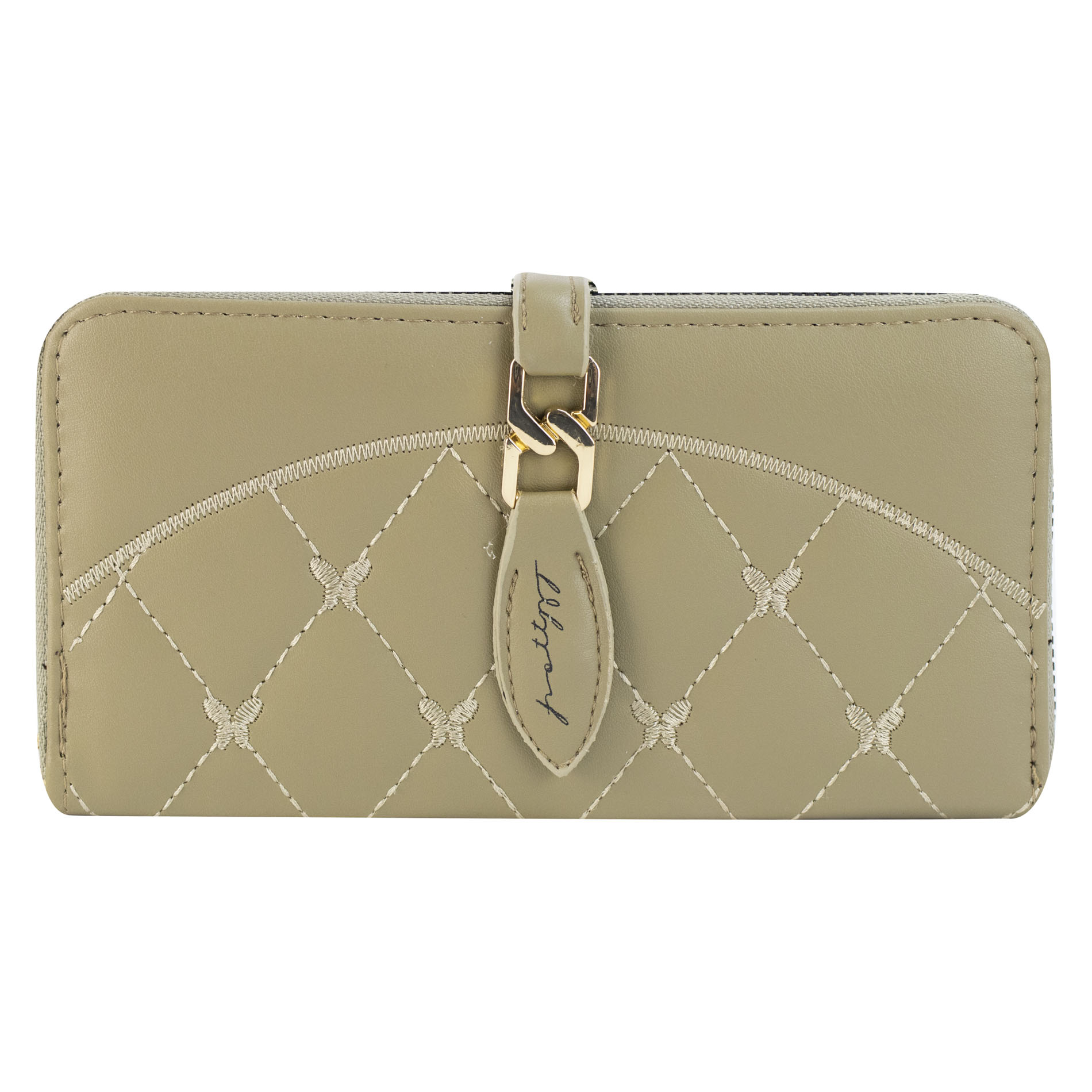 Cartera Para Dama Olivo Cabra Sintetico Twice Doble Cierre Nueva Imagen