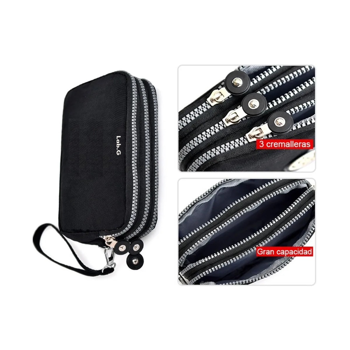 Foto 5 pulgar | Bolsa Mano Cartera Tres Capas Organizador Monedero Mujer Lab.g Negro