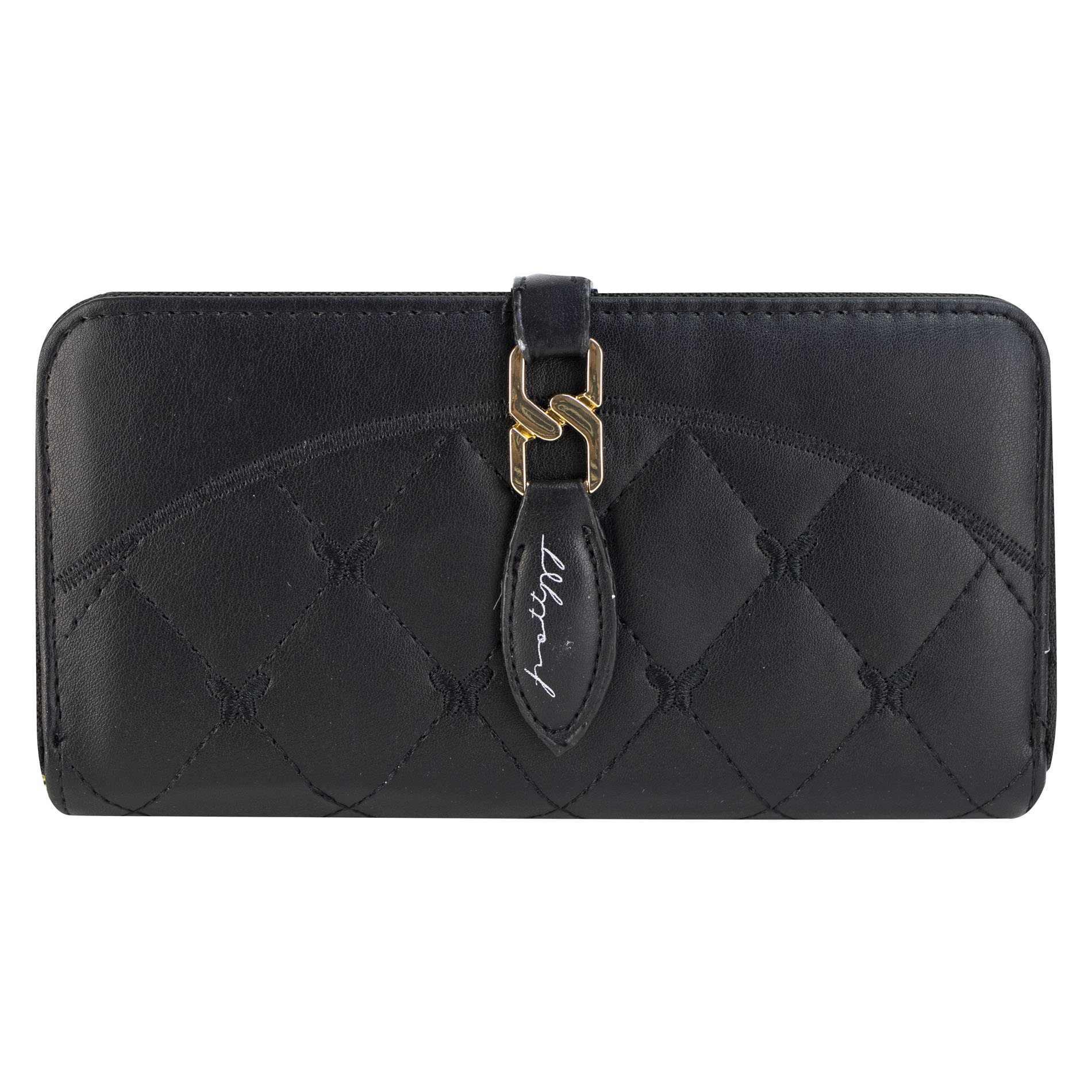 Cartera Para Dama Negro Cabra Sintetico Twice Doble Cierre Nueva Imagen