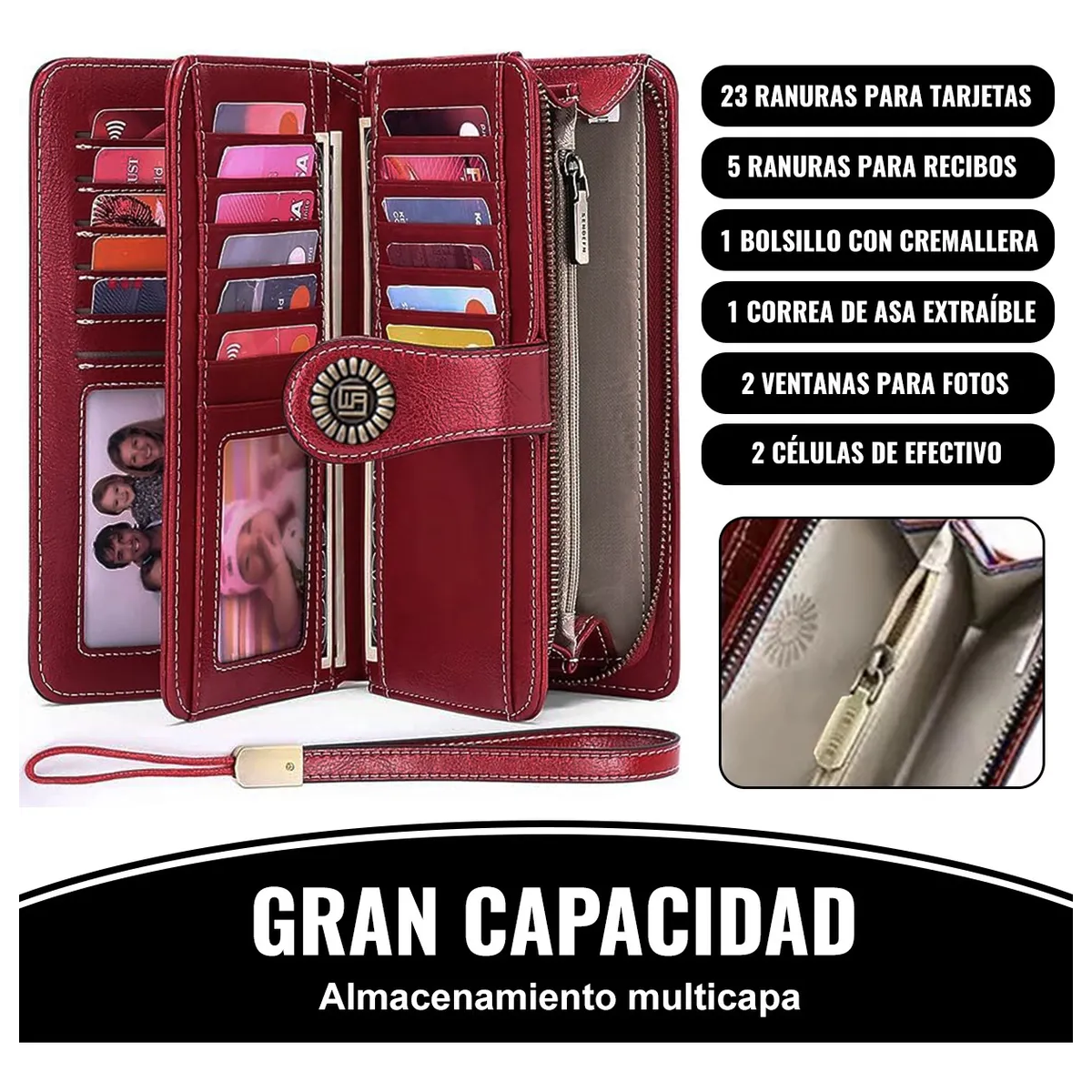 Foto 3 pulgar | Cartera Para Mujer Gran Capacidad, Billetera Con Bloqueo Rfid Lab.g Rojo