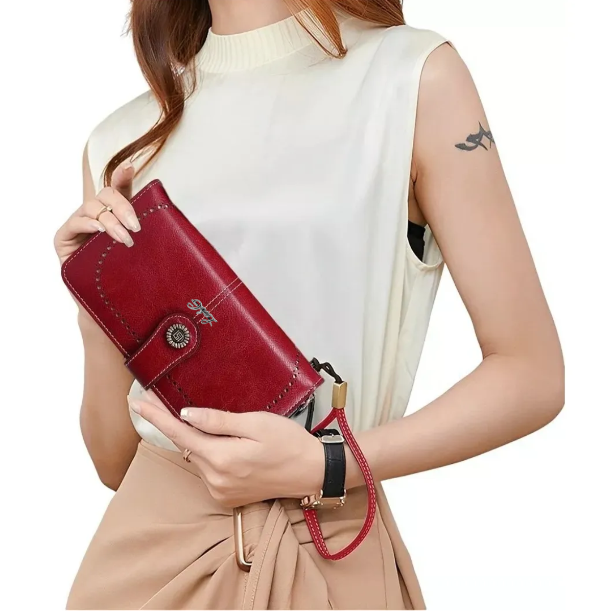 Foto 5 pulgar | Cartera Para Mujer Gran Capacidad, Billetera Con Bloqueo Rfid Lab.g Rojo