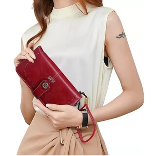 Foto 4 | Cartera Para Mujer Gran Capacidad, Billetera Con Bloqueo Rfid Lab.g Rojo