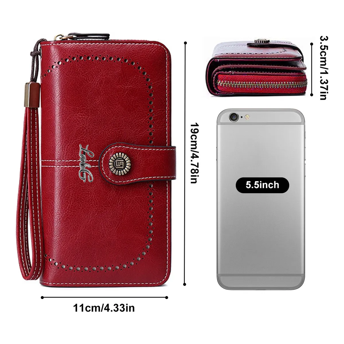 Foto 6 pulgar | Cartera Para Mujer Gran Capacidad, Billetera Con Bloqueo Rfid Lab.g Rojo