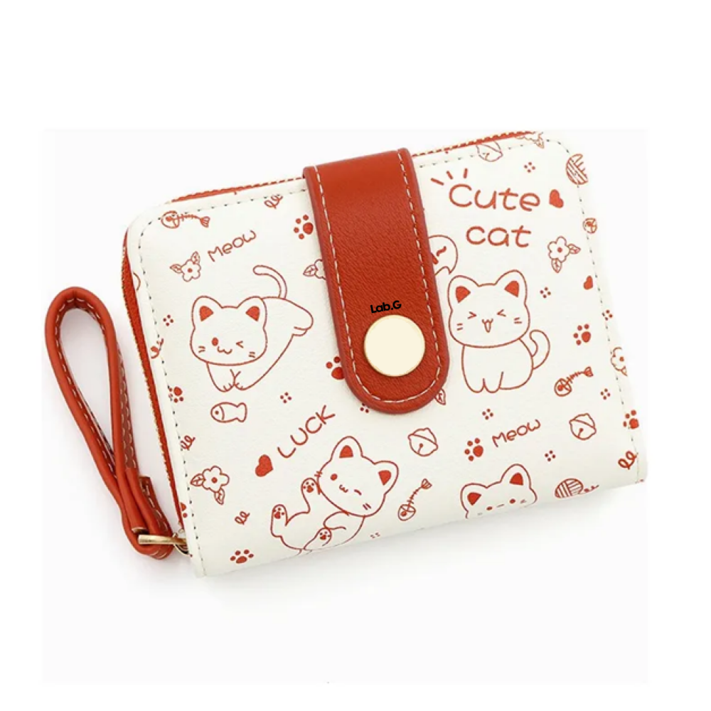 Cartera Pequeña Para Mujeres Diseño De Gato Lab.g,  Rojo Anaranjado Gatos
