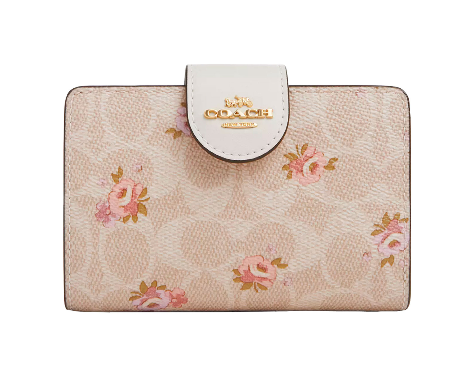 Cartera Coach Medium Corner Zip Wallet Signature Canvas Estampado Flores Car13 Color Beige