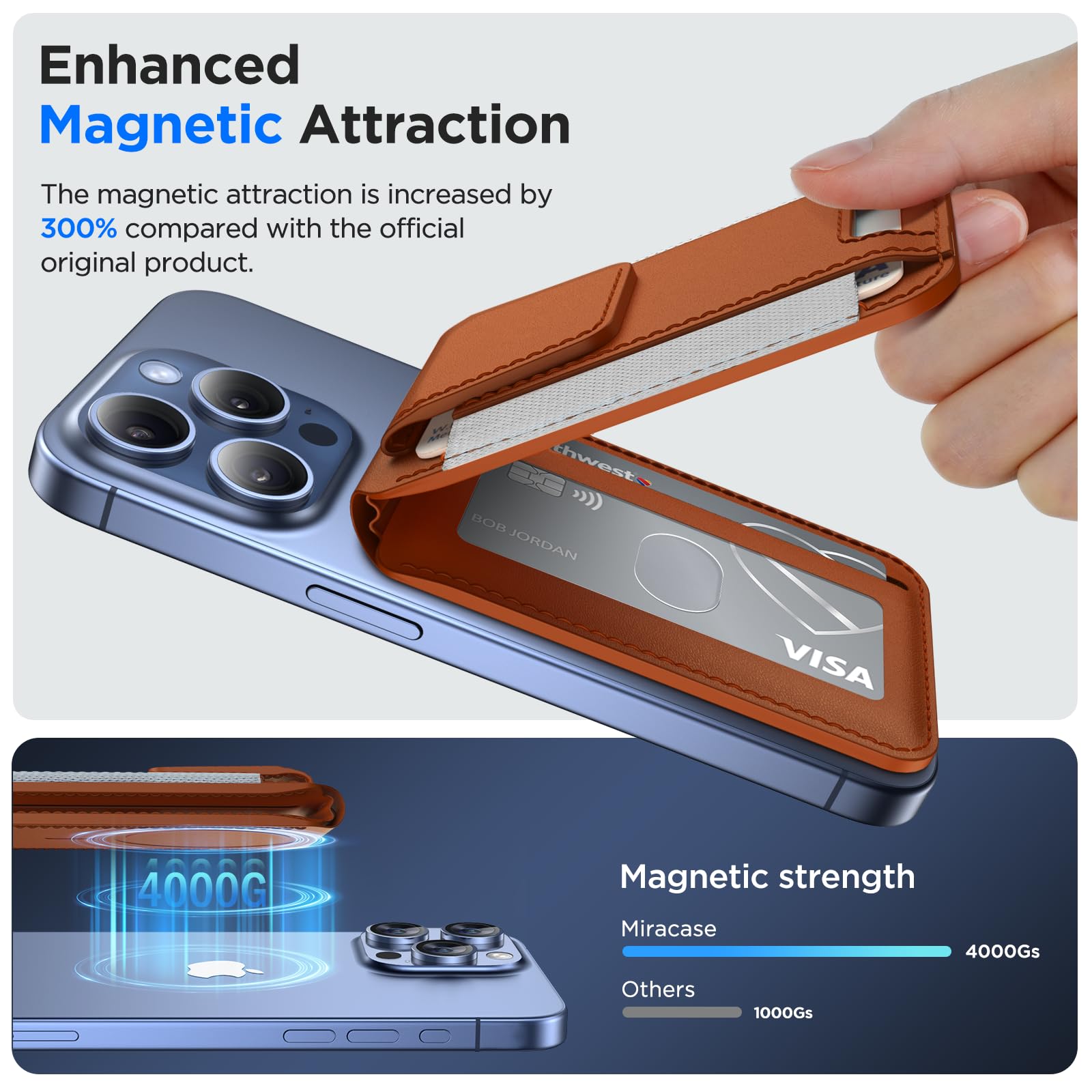 Foto 4 pulgar | Billetera Magnética Miracase Para Hombres/mujeres Con Soporte Y Rfid, Color Marrón - Venta Internacional.