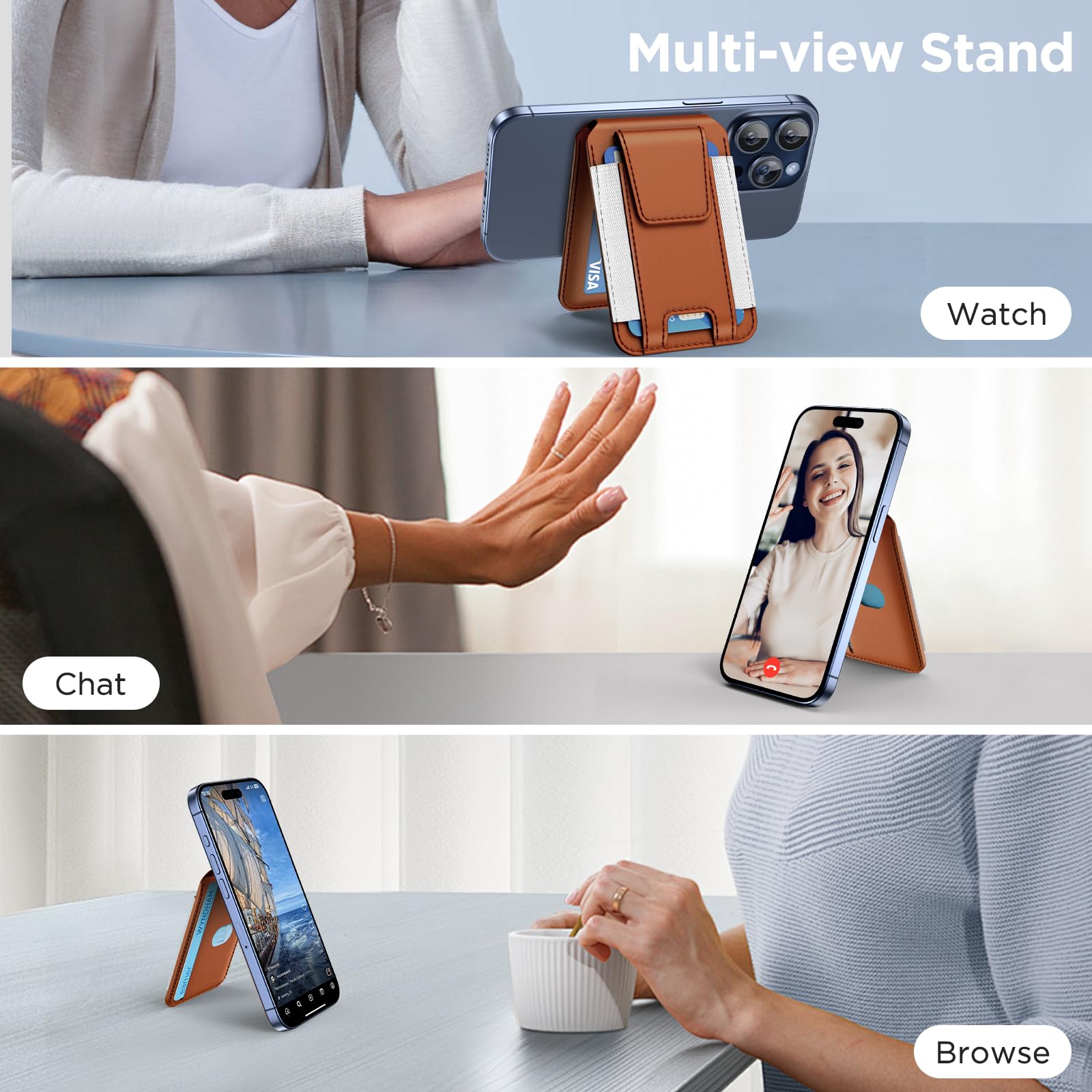 Foto 6 pulgar | Billetera Magnética Miracase Para Hombres/mujeres Con Soporte Y Rfid, Color Marrón - Venta Internacional.