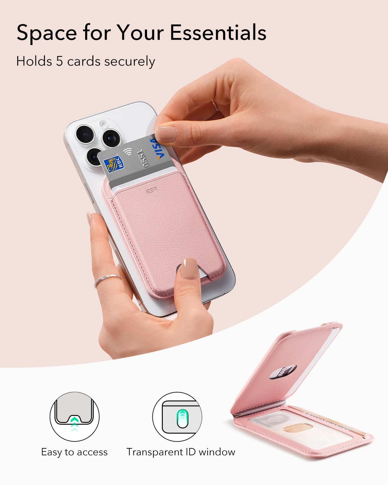 Foto 6 pulgar | Tarjetero Magsafe Wallet Esr Aura 5 Con Soporte Ajustable, Color Rosa - Venta Internacional.