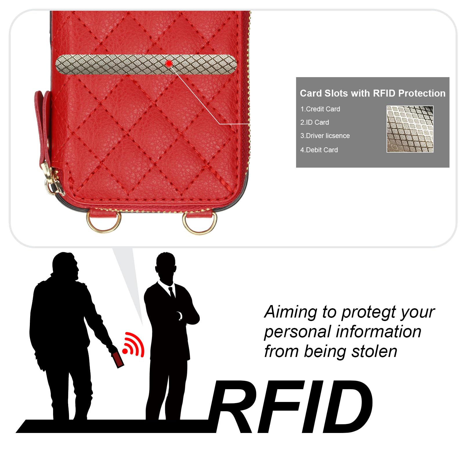 Foto 4 pulgar | Funda Tipo Cartera Tipo Bandolera Bocasal Para Iphone 16 De 6,1 Pulgadas Con Rfid, Color Rojo - Venta Internacional.