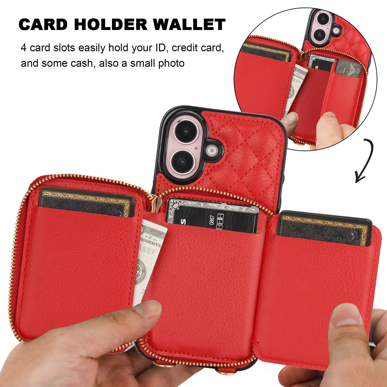 Foto 4 | Funda Tipo Cartera Tipo Bandolera Bocasal Para Iphone 16 De 6,1 Pulgadas Con Rfid, Color Rojo - Venta Internacional.
