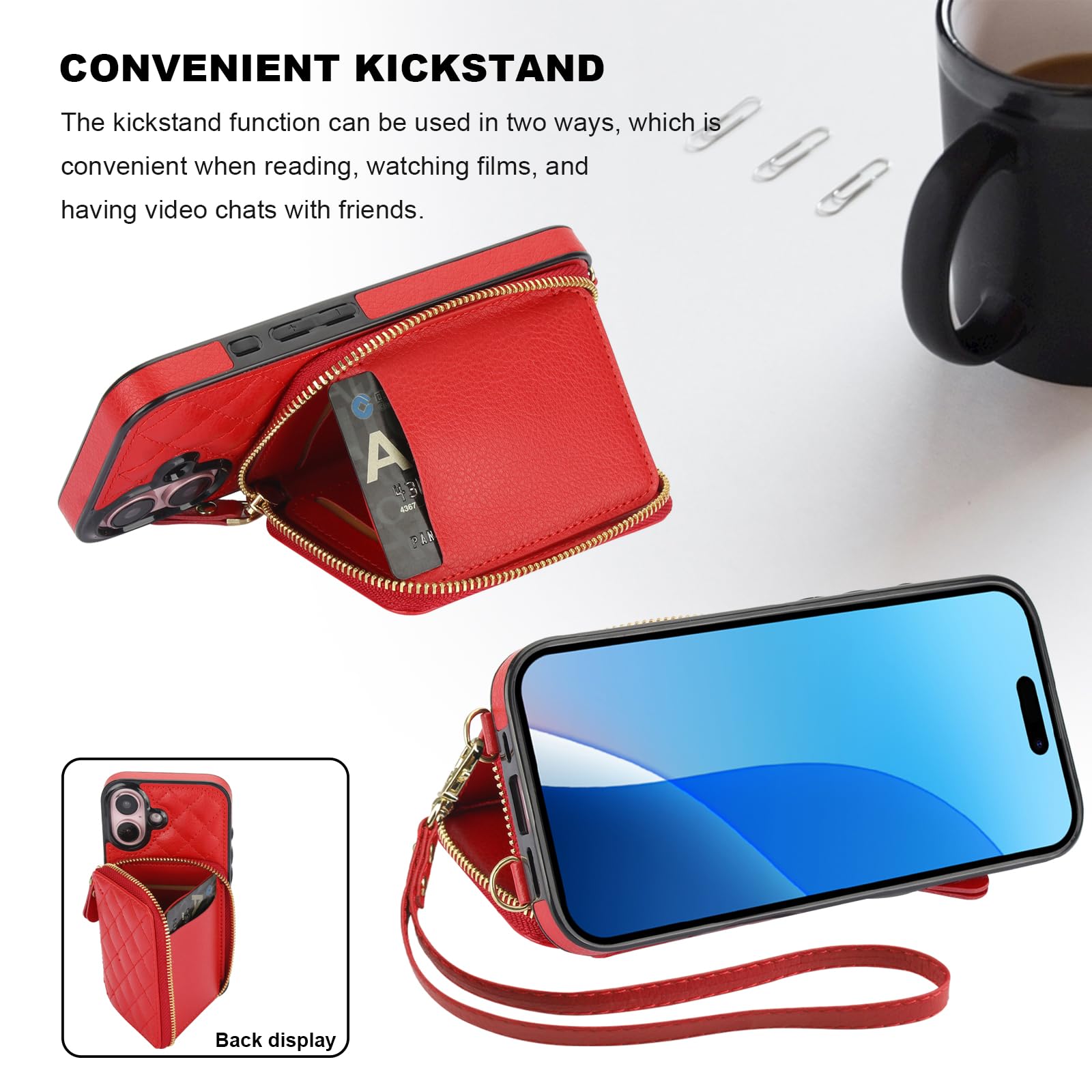 Foto 7 pulgar | Funda Tipo Cartera Tipo Bandolera Bocasal Para Iphone 16 De 6,1 Pulgadas Con Rfid, Color Rojo - Venta Internacional.