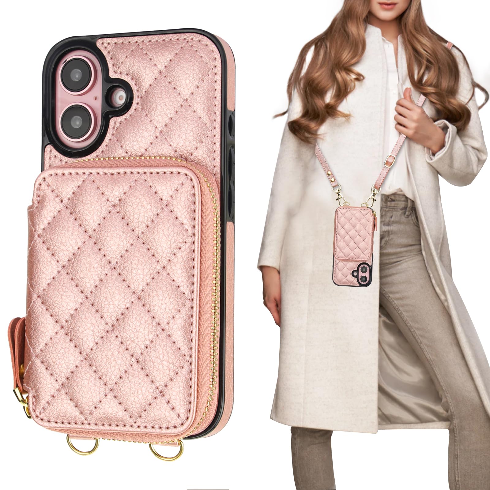 Funda Tipo Cartera Tipo Bandolera Bocasal Para Iphone 16 De 6,1 Pulgadas Con Rfid Rose - Venta Internacional.