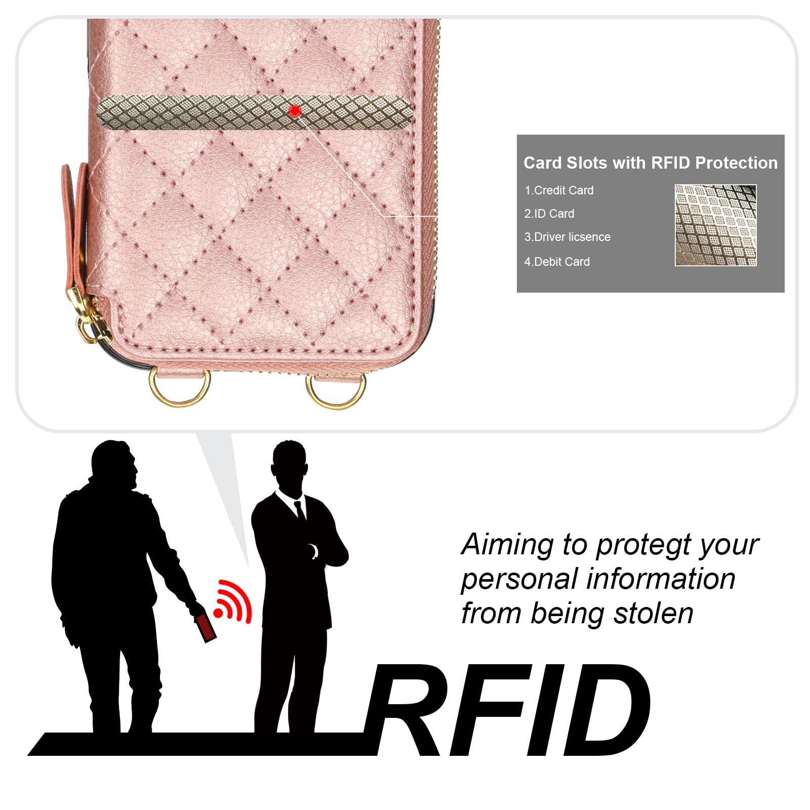 Foto 4 pulgar | Funda Tipo Cartera Tipo Bandolera Bocasal Para Iphone 16 De 6,1 Pulgadas Con Rfid Rose - Venta Internacional.