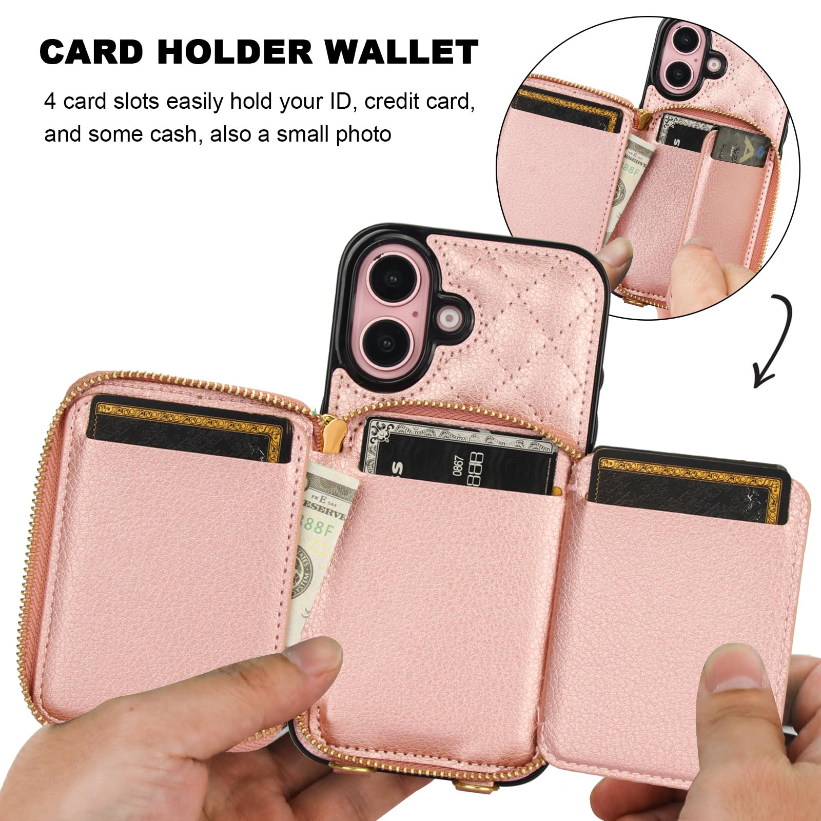 Foto 5 pulgar | Funda Tipo Cartera Tipo Bandolera Bocasal Para Iphone 16 De 6,1 Pulgadas Con Rfid Rose - Venta Internacional.