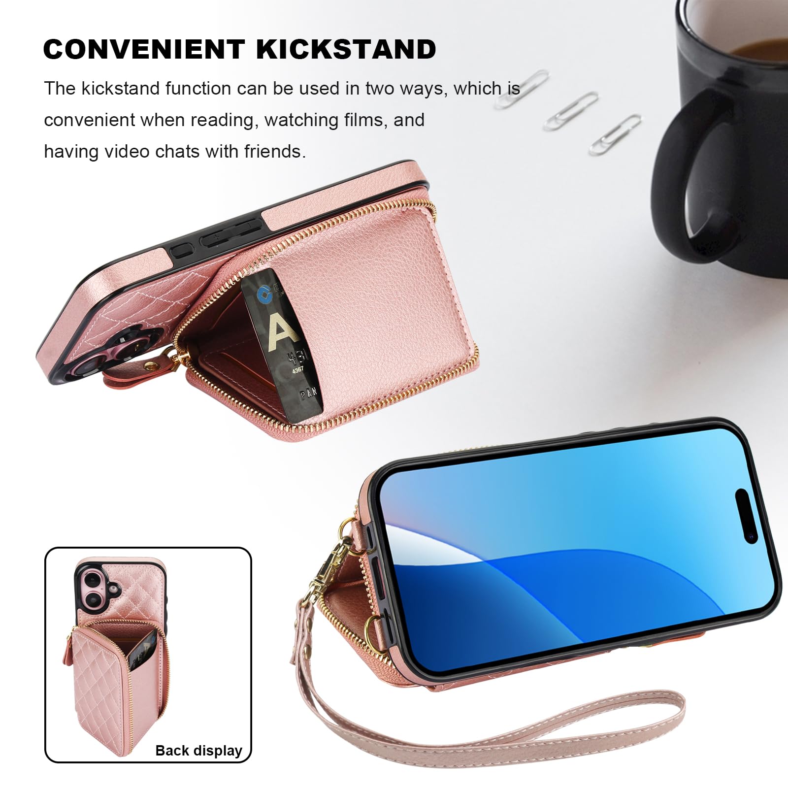 Foto 6 | Funda Tipo Cartera Tipo Bandolera Bocasal Para Iphone 16 De 6,1 Pulgadas Con Rfid Rose - Venta Internacional.