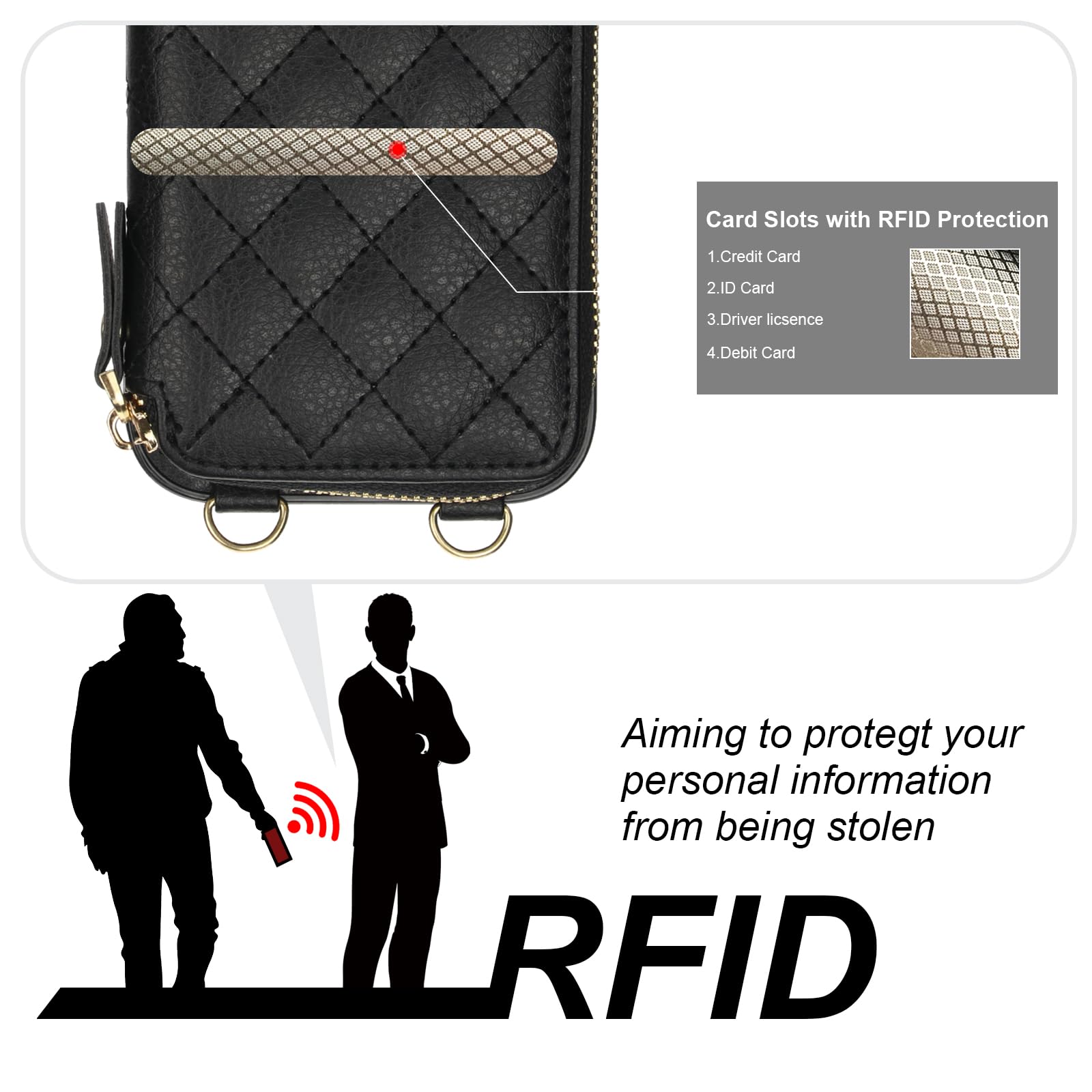 Foto 4 pulgar | Funda Tipo Cartera Tipo Bandolera Bocasal Para Iphone 16 De 6,1 Pulgadas Con Rfid, Color Negro - Venta Internacional.