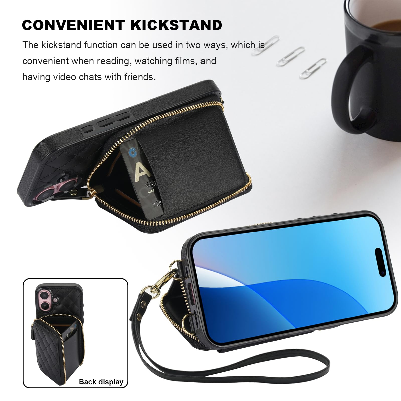 Foto 6 | Funda Tipo Cartera Tipo Bandolera Bocasal Para Iphone 16 De 6,1 Pulgadas Con Rfid, Color Negro - Venta Internacional.