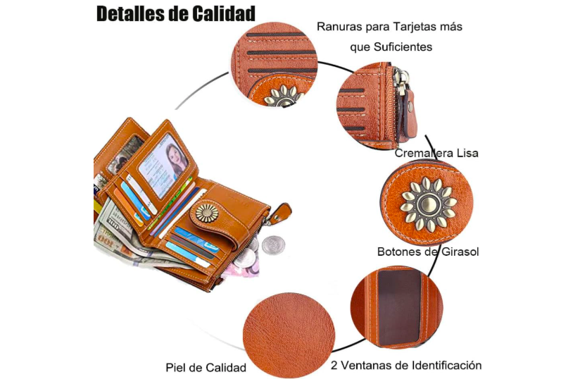 Foto 4 pulgar | Elegante Y Compacta Billetera De Piel Para Mujer Xtellar Con Amplio Espacio De Almacenamiento