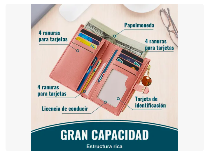 Foto 5 pulgar | Elegante Billetera De Cuero Xtellar Para Mujer Larga Y Versátil