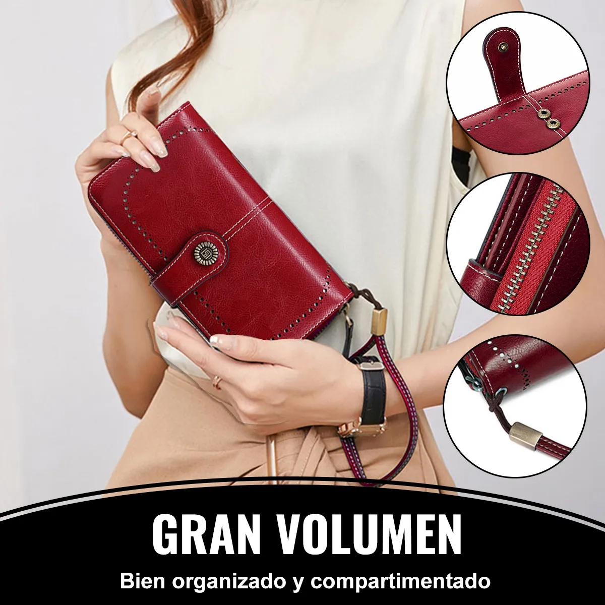 Foto 3 pulgar | Antirrobo Gran Capacidad Cartera Para Mujer Billetera Lab.g Rojo