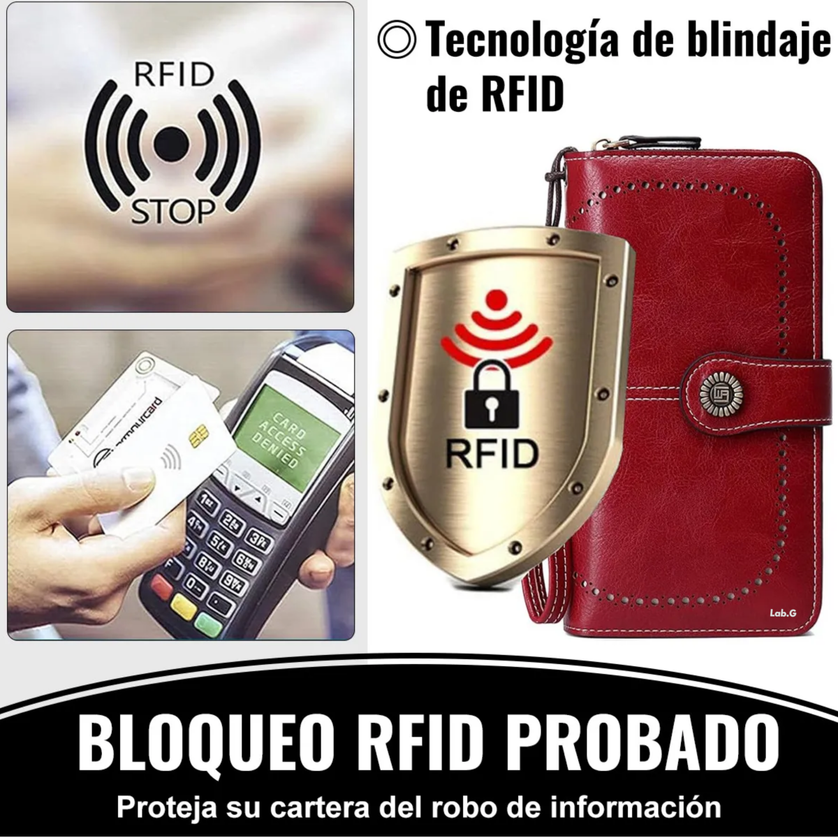 Foto 4 pulgar | Antirrobo Gran Capacidad Cartera Para Mujer Billetera Lab.g Rojo