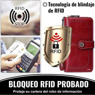 Foto 3 | Antirrobo Gran Capacidad Cartera Para Mujer Billetera Lab.g Rojo