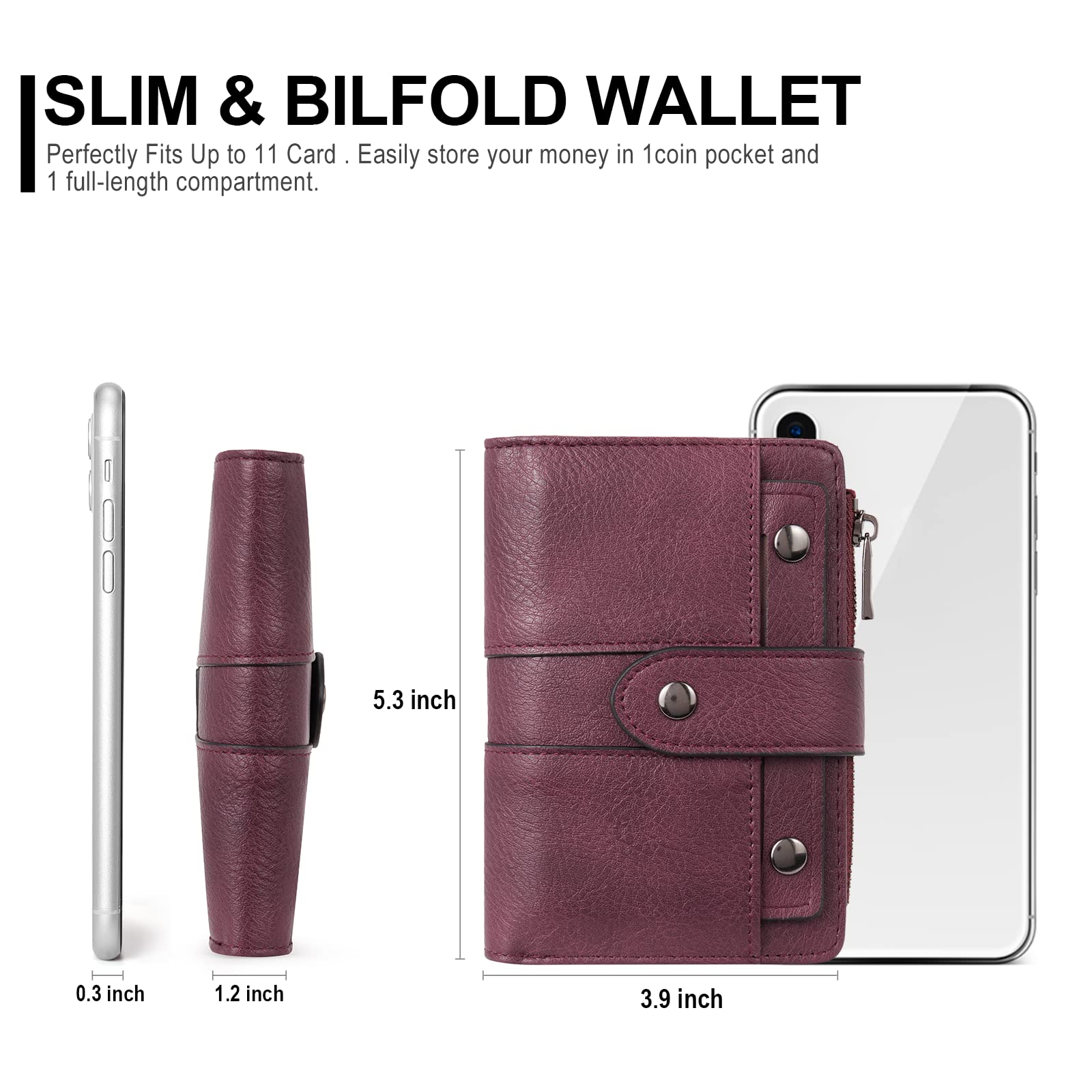 Foto 2 | Billetera Cluci Pequeña De Piel Con Doble Pliegue  Color Rojo Vino  Para Mujer - Venta Internacional.