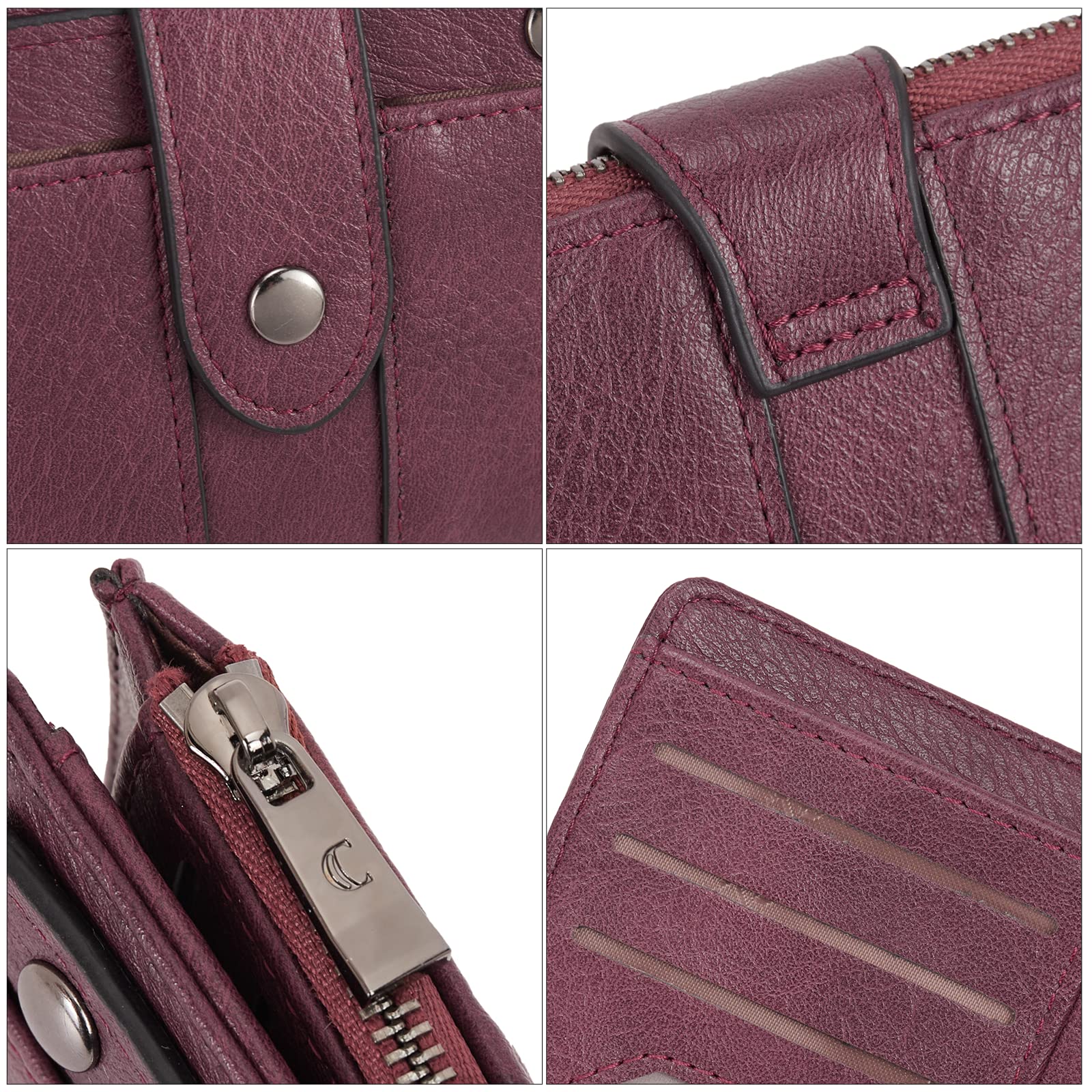 Foto 5 pulgar | Billetera Cluci Pequeña De Piel Con Doble Pliegue  Color Rojo Vino  Para Mujer - Venta Internacional.